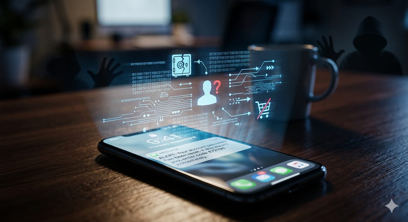 Concept image showing a mobile phone security breach through a phone number